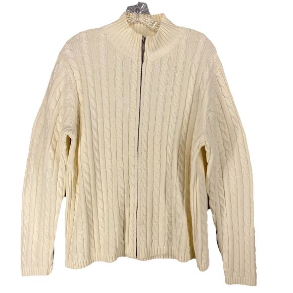 ❄️ L.L. Bean Womens XL Cream Cable Knit Chunky Zip Cardigan ❄️ - Picture 1 of 7